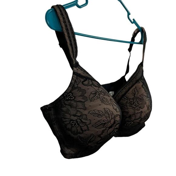 Cacique Black Modern Lace Covered LL BALC Nude Lined Underwire Bra Floral 44DDD - Picture 5 of 16